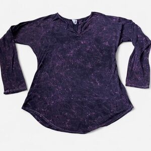 Erge Designs Los Angeles Y2K Women's Purple Acid Wash Henley Long Sleeve Top 00s